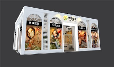 108平米展臺設計制作：二面開口/歐式/木質結構/白色，為工藝品展展商而作（免費使用）