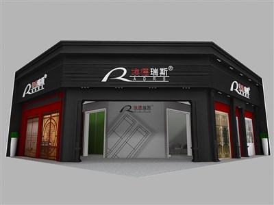 120平米展臺設(shè)計制作：一面開口/現(xiàn)代/木質(zhì)結(jié)構(gòu)/黑色，為建材展展商而作（免費使用）