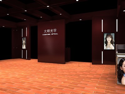 120平米展臺設計制作：二面開口/現(xiàn)代/木質結構/咖啡色，為眼鏡展展商而作（免費使用）