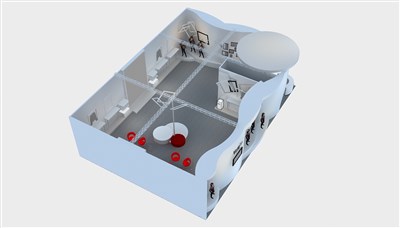 204平米展臺設(shè)計制作：二面開口/現(xiàn)代/木質(zhì)結(jié)構(gòu)/米色，為服裝展展商而作（免費使用）