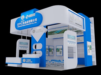 36平米展臺設(shè)計制作：三面開口/現(xiàn)代/木質(zhì)結(jié)構(gòu)/白色，為食品展展商而作（免費使用）
