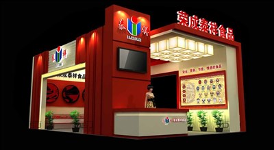 54平米展臺設(shè)計制作：三面開口/前衛(wèi)/木質(zhì)結(jié)構(gòu)/紅色，為食品展展商而作（免費使用）