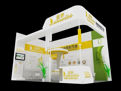 40平米展臺(tái)設(shè)計(jì)制作：二面開(kāi)口/現(xiàn)代/木質(zhì)結(jié)構(gòu)/白色，為食品展展商而作（免費(fèi)使用）