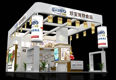 77平米展臺(tái)設(shè)計(jì)制作：三面開口/現(xiàn)代/木質(zhì)結(jié)構(gòu)/白色，為食品展展商而作（免費(fèi)使用）