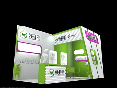 18平米展臺(tái)設(shè)計(jì)制作：二面開口/現(xiàn)代/木質(zhì)結(jié)構(gòu)/彩色，為美博會(huì)展商而作（免費(fèi)使用）