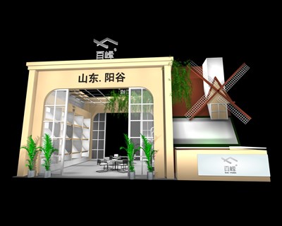 54平米展臺設(shè)計制作：二面開口/田園/木質(zhì)結(jié)構(gòu)/米色，為綜合展展商而作（免費使用）