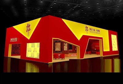 360平米展臺設(shè)計制作：四面開口/中式/木質(zhì)結(jié)構(gòu)/紅色，為糖酒展展商而作（免費使用）