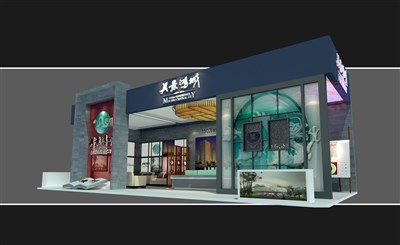 52平米展臺設(shè)計制作：三面開口/前衛(wèi)/木質(zhì)結(jié)構(gòu)/彩色，為房產(chǎn)展展商而作（免費使用）