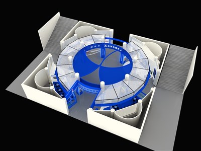 1024平米展臺(tái)設(shè)計(jì)制作：四面開口/現(xiàn)代/型材結(jié)構(gòu)/白色，為旅游展展商而作（免費(fèi)使用）