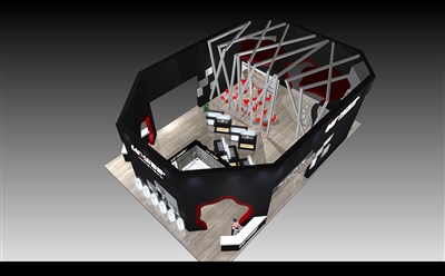 150平米展臺設(shè)計(jì)制作：四面開口/前衛(wèi)/木質(zhì)結(jié)構(gòu)/黑色，為建材展展商而作（免費(fèi)使用）