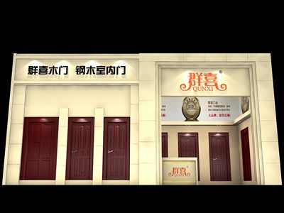 36平米展臺設(shè)計(jì)制作：一面開口/歐式/木質(zhì)結(jié)構(gòu)/米色，為建材展展商而作（免費(fèi)使用）