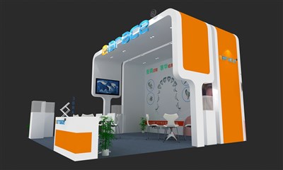 36平米展臺設計制作：三面開口/現(xiàn)代/木質結構/黃色，為醫(yī)藥展展商而作（免費使用）