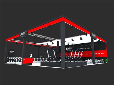 240平米展臺設(shè)計制作：三面開口/現(xiàn)代/桁架結(jié)構(gòu)/紅色，為電子展展商而作（免費使用）