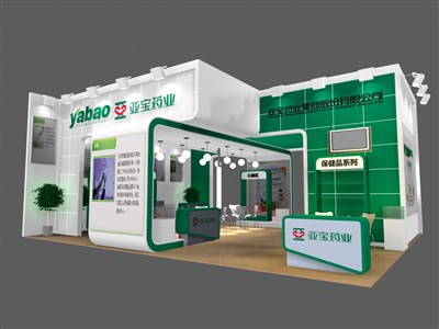 80平米展臺設(shè)計(jì)制作：三面開口/現(xiàn)代/木質(zhì)結(jié)構(gòu)/綠色，為綜合展展商而作（免費(fèi)使用）
