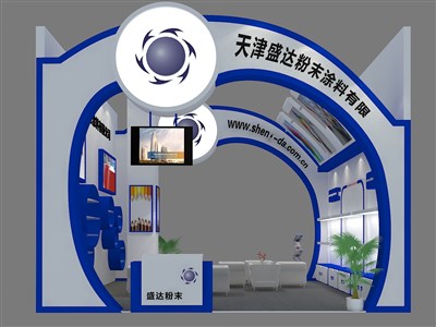 36平米展臺設計制作：二面開口/現(xiàn)代/木質(zhì)結構/藍色，為建材展展商而作（免費使用）