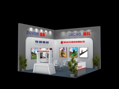 36平米展臺設計制作：二面開口/現(xiàn)代/木質結構/灰色，為機械展展商而作（免費使用）